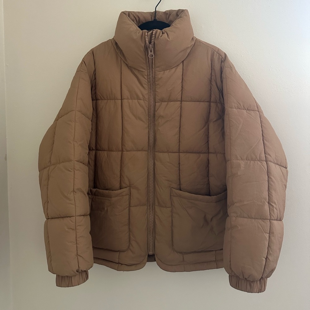 Top Shop Zip Up Khaki Quilted Puffer